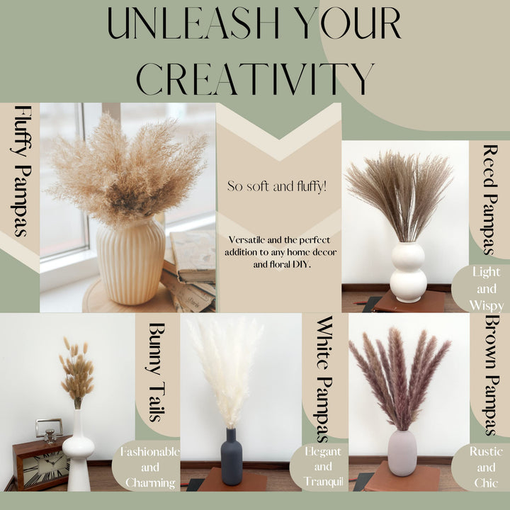 125 PCS Dried Pampas Grass Bouquet - Boho Flowers - Boho Pampas Grass Decor - Bunny Tails Small Pampas Grass - Pompas Floral - Mini White Pampas - Pampass Grass Bulk - Dried Gras