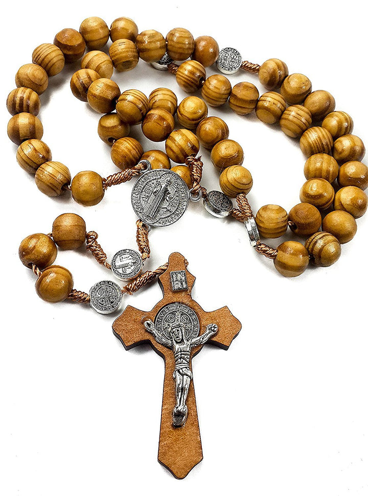 Saint Benedict Olive Wood Rosary Catholic NR Medal Handmade from Jerusalem