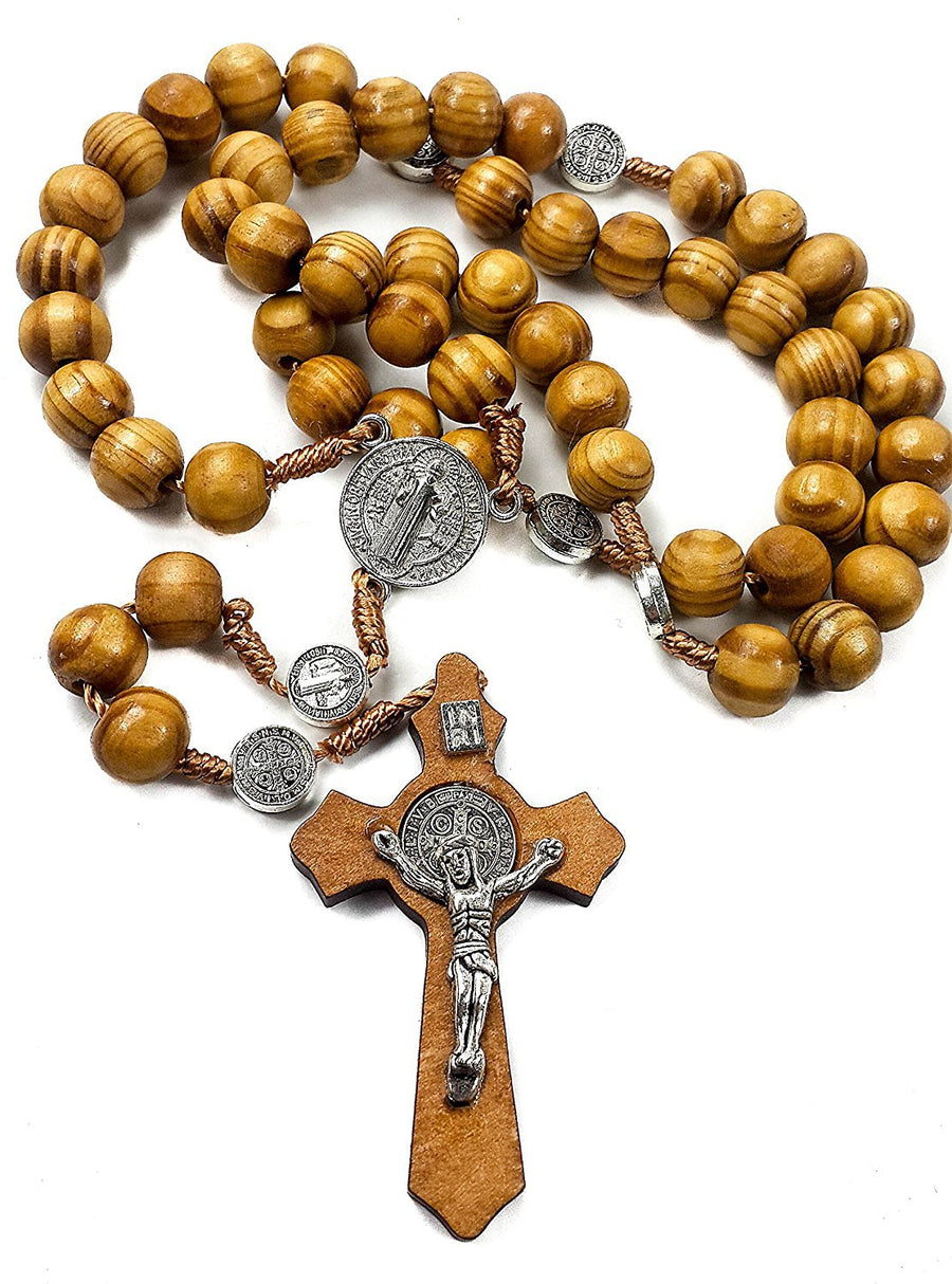Saint Benedict Olive Wood Rosary Catholic NR Medal Handmade from Jerusalem