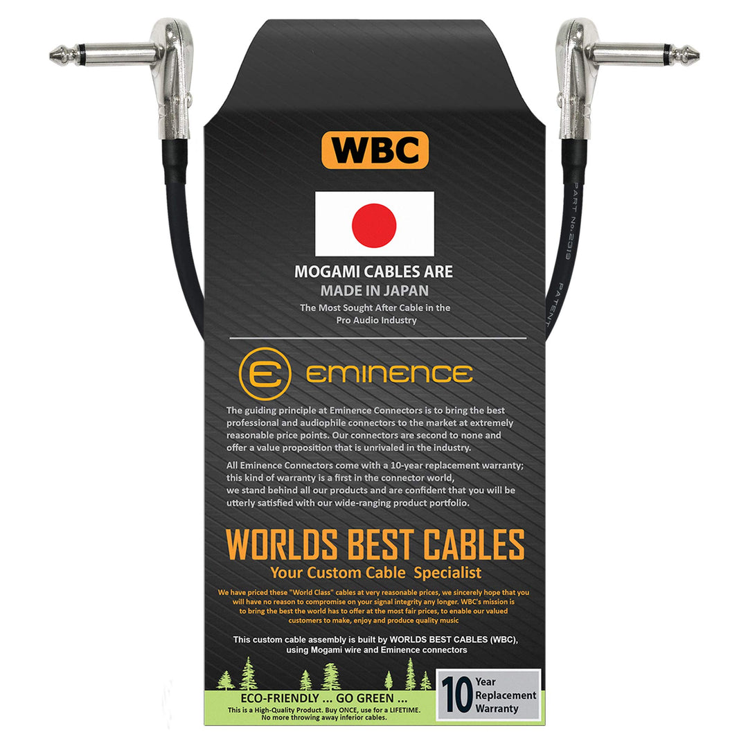6 Inch - Pedal, Effects, Patch, Instrument Cable Custom Made Made Using Mogami 2319 Wire and Eminence Nickel Plated ¼ inch (6.35mm) R/A Pancake Type Connectors