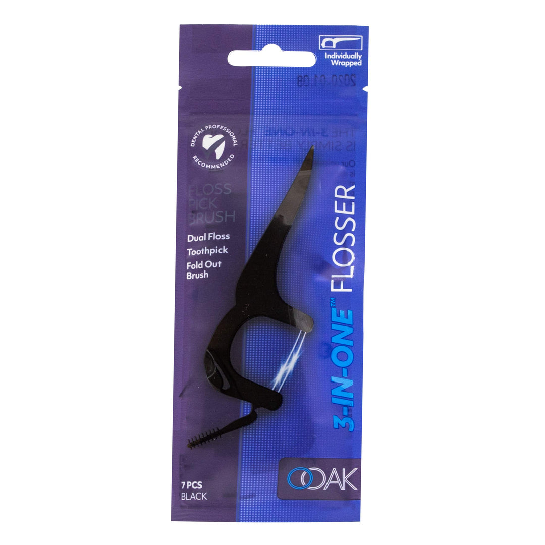 Ooak 3-in-one Flosser, 5 Packs of 7pcs Pack - Black