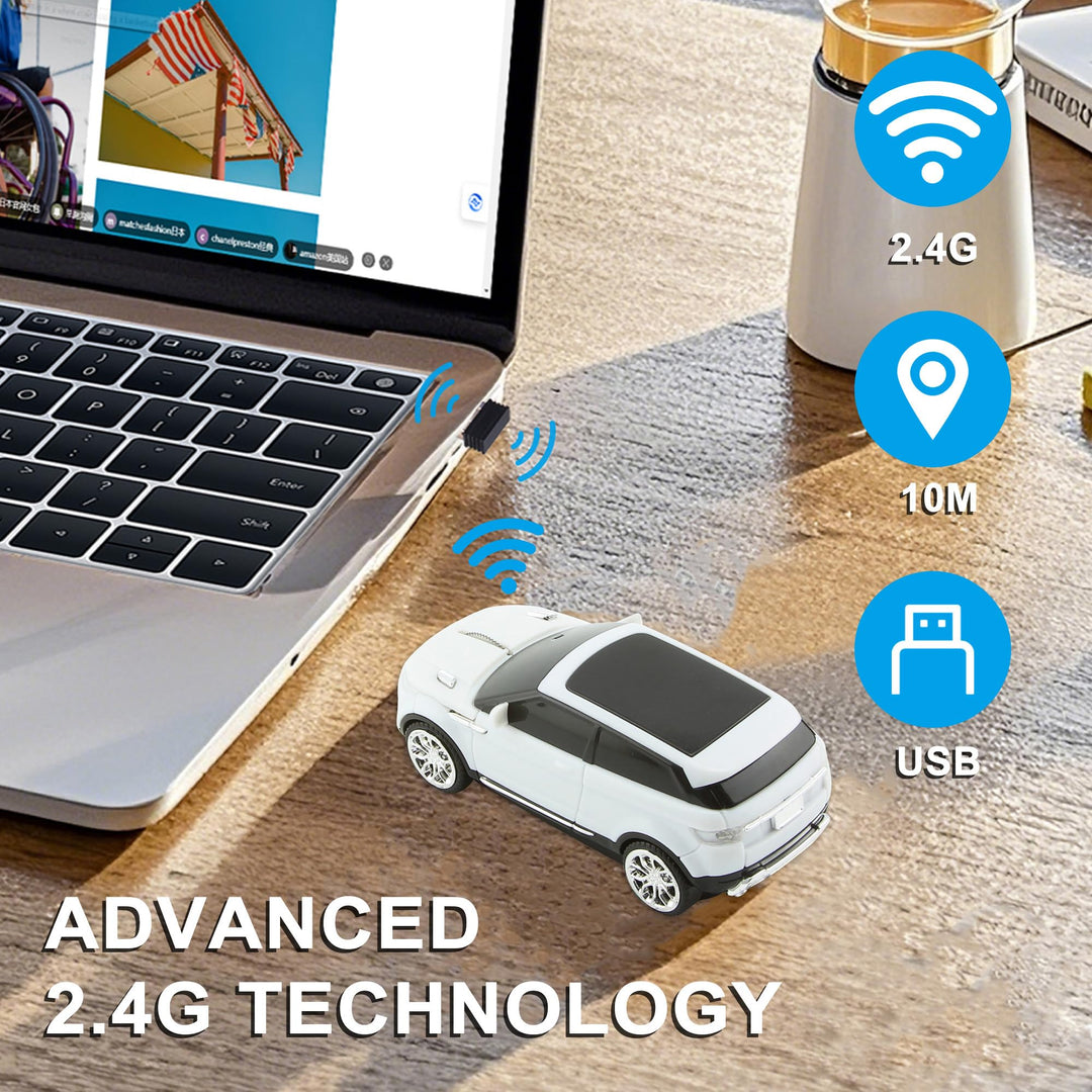 Cool SUV Car Shaped Wireless Mouse 1600 DPI Optical Cordless Mice with USB Receiver for Office School Travel for PC Computer Laptop Gift (White-1 Pack)