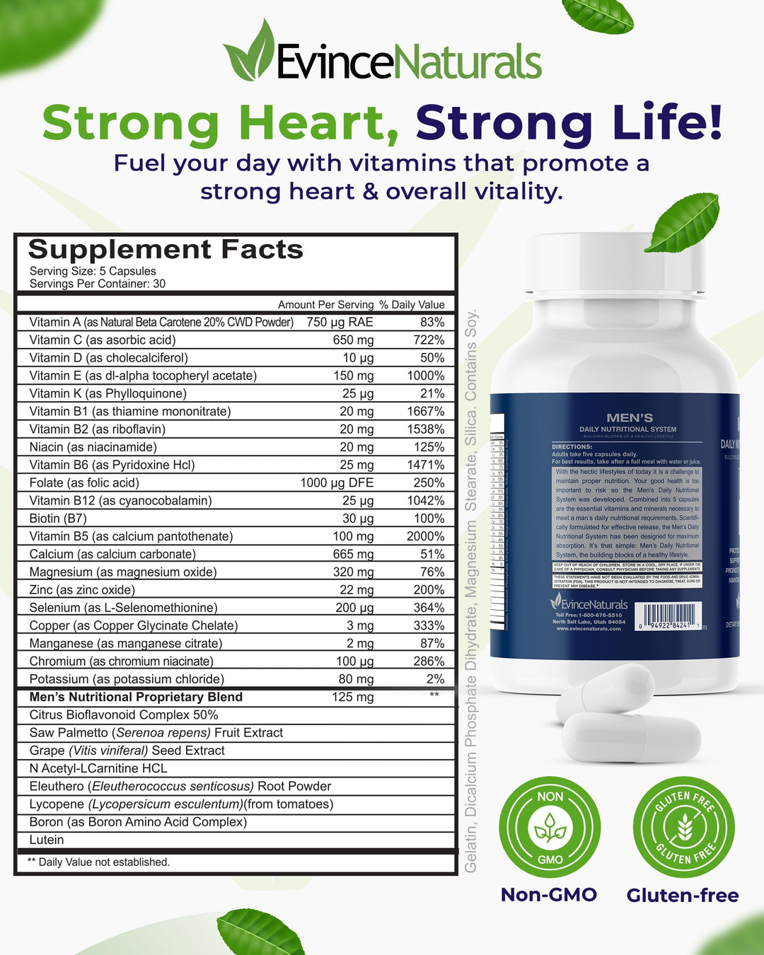 Multivitamin for Men - Men&#39;s Daily Nutritional System with Essential Vitamins &amp; Saw Palmetto for Overall Wellbeing &amp; Prostate Support - 150 Capsules