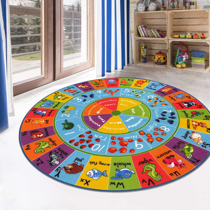 HEBE Kids Play Rug 4ft ABC Alphabet Numbers Shapes Educ
