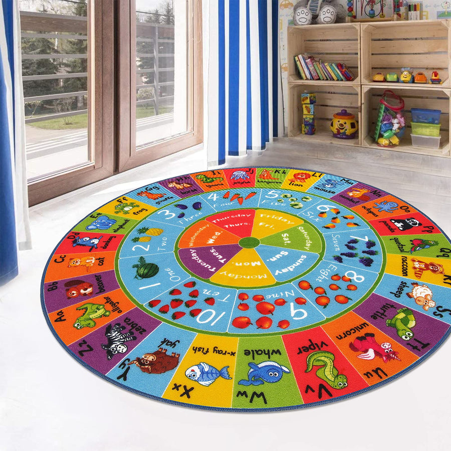HEBE Kids Play Rug 4ft ABC Alphabet Numbers Shapes Educ