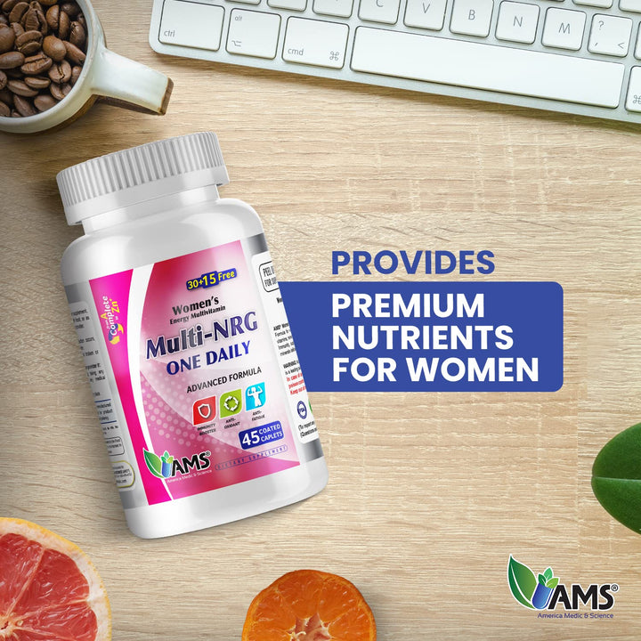 America Medic &amp; Science Multivitamins for Women, Multi-NRG, 45 Coated Caplets, One Daily, Immune Support Supplements, Vitamin C &amp; B Complex, Vital Micro-Nutrients &amp; Natural Herbal Ingredients.