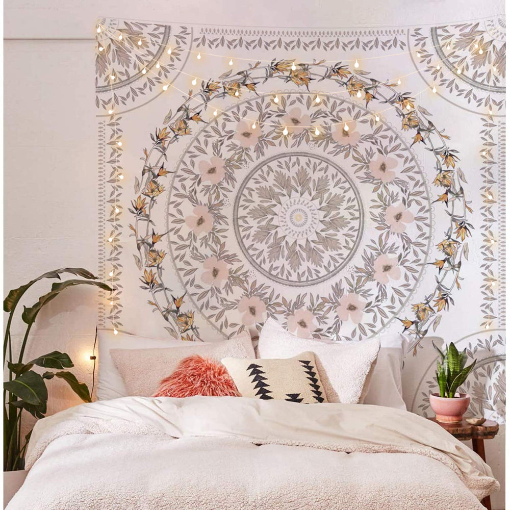 Blue Sketched Floral Medallion Tapestry, Bohemian Mandala Wall Hanging Tapestries, Indian Art Print Mural for Bedroom Living Room Dorm Home Décor 59.1 x 80 Inches(Royal Blue)