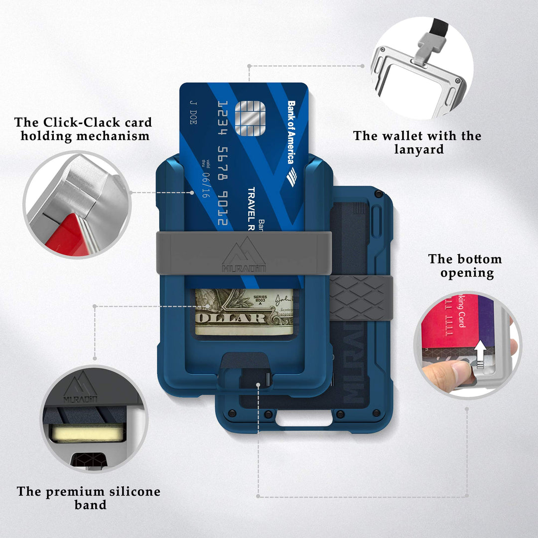 Blue Aluminum Wallet for ID – Metal Card Holder RFID Wallets – Minimalist Cards Case for Men
