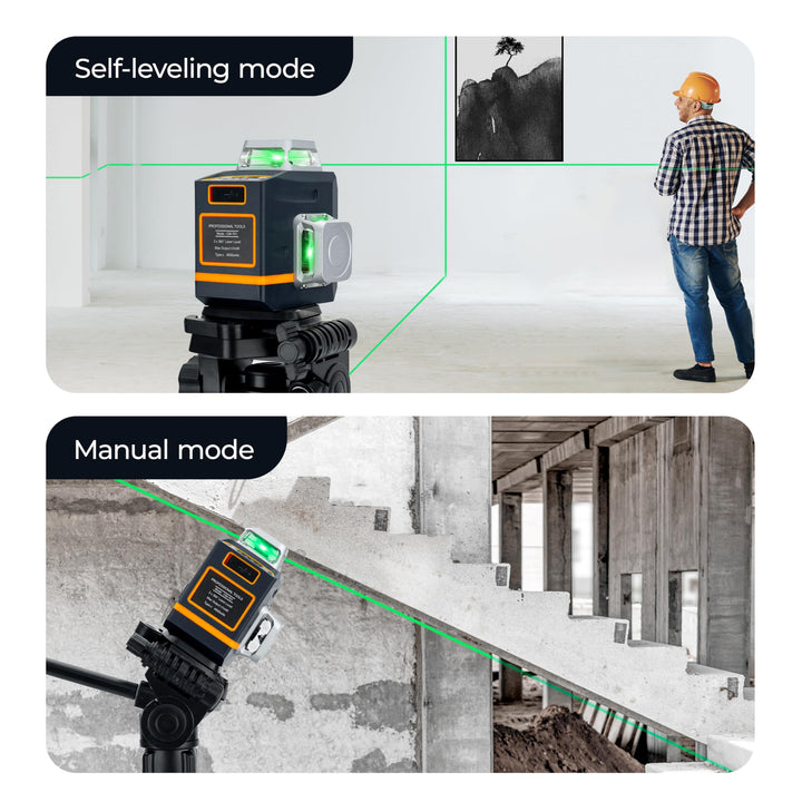 Laser Level Self Leveling 3x360° 3D Green Cross Line for Construction and Picture Hanging, Rechargeable battery, Remote Controller, Magnetic Rotating Stand Included