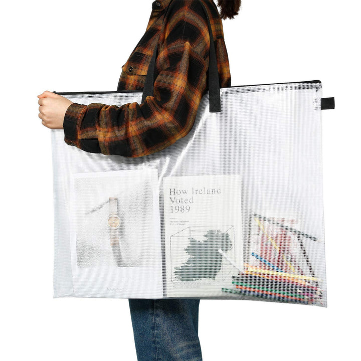 Art Portfolio Bag Poster Storage Bag Poster Board Holder with Handle and Zipper 19 x 25 Inch Organizer Transparent Bag for Large Posters, Poster Board, Painting, Bulletin Boards (2 Pieces)