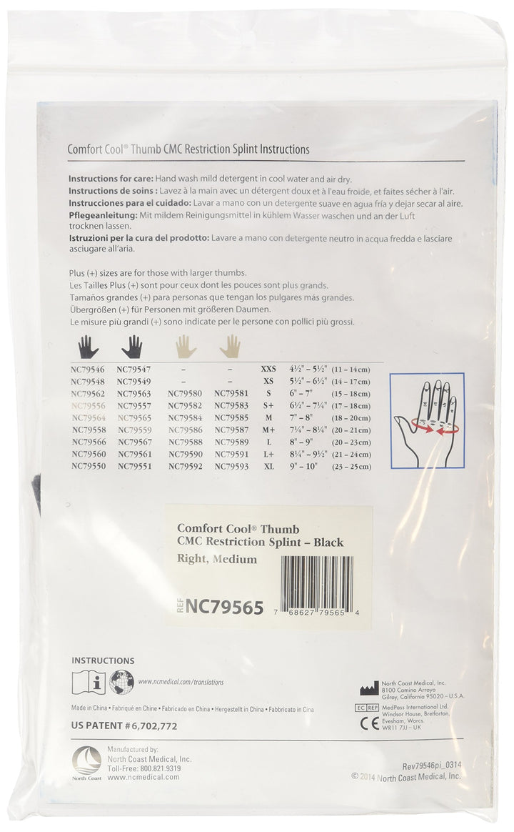 Thumb CMC Restriction Splint, Right Medium 7 to 8