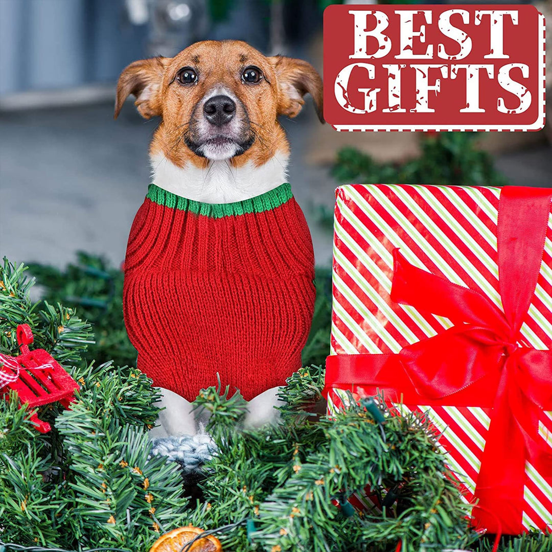 4 Pieces Christmas Santa Dog Sweaters Puppy Knitted Sweaters Holiday Pet Clothes with Reindeer Snowman Elf Elk Patterns for Dog Puppy Cat (Small)