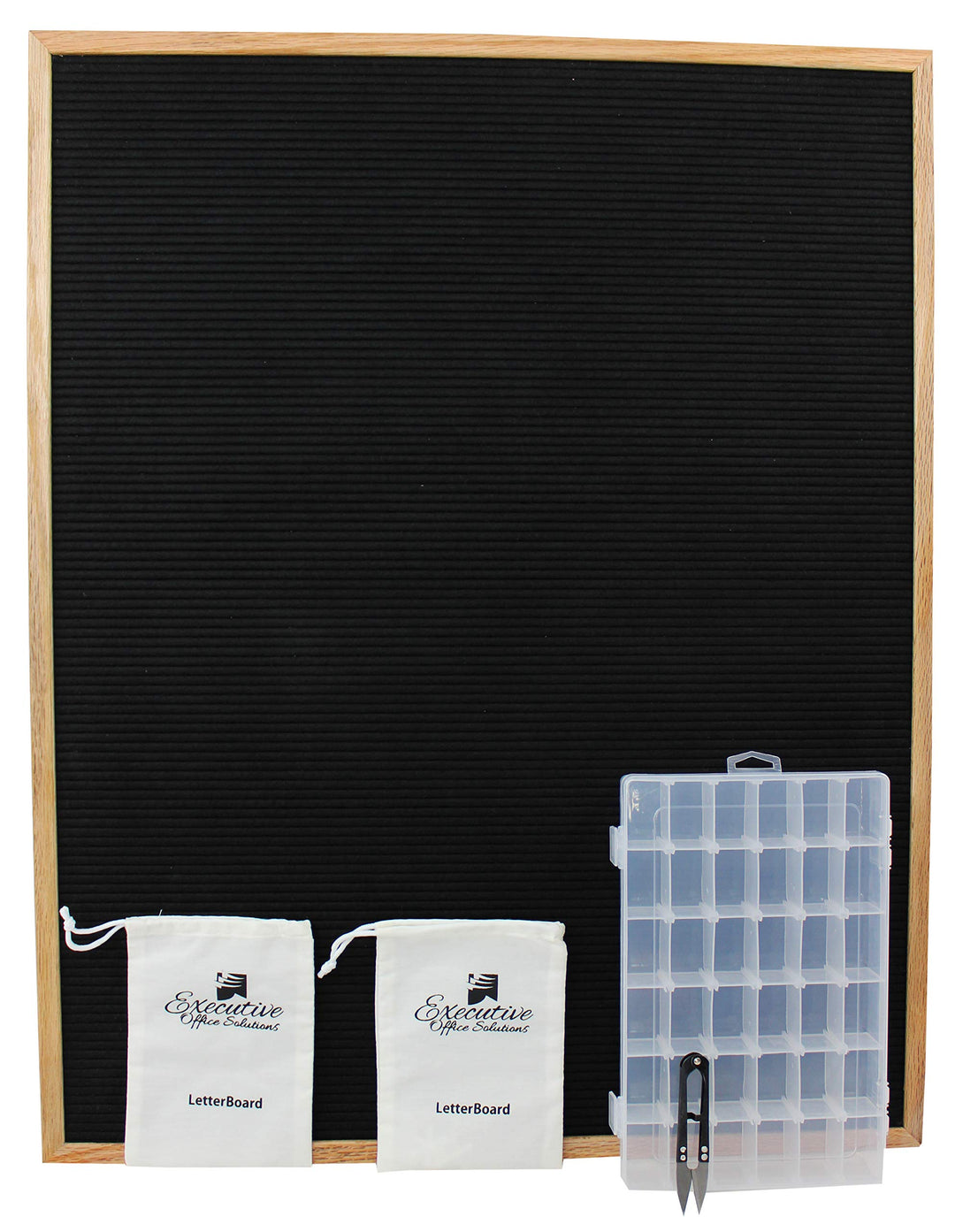 Executive Office Solutions Extra Large Changeable Letter Board - Black Felt With Solid Oak Frame, Wall Mount, Canvas Bag, Letter Clippers, Letter Box and 450 Characters 24 x 30 Black (LB5)