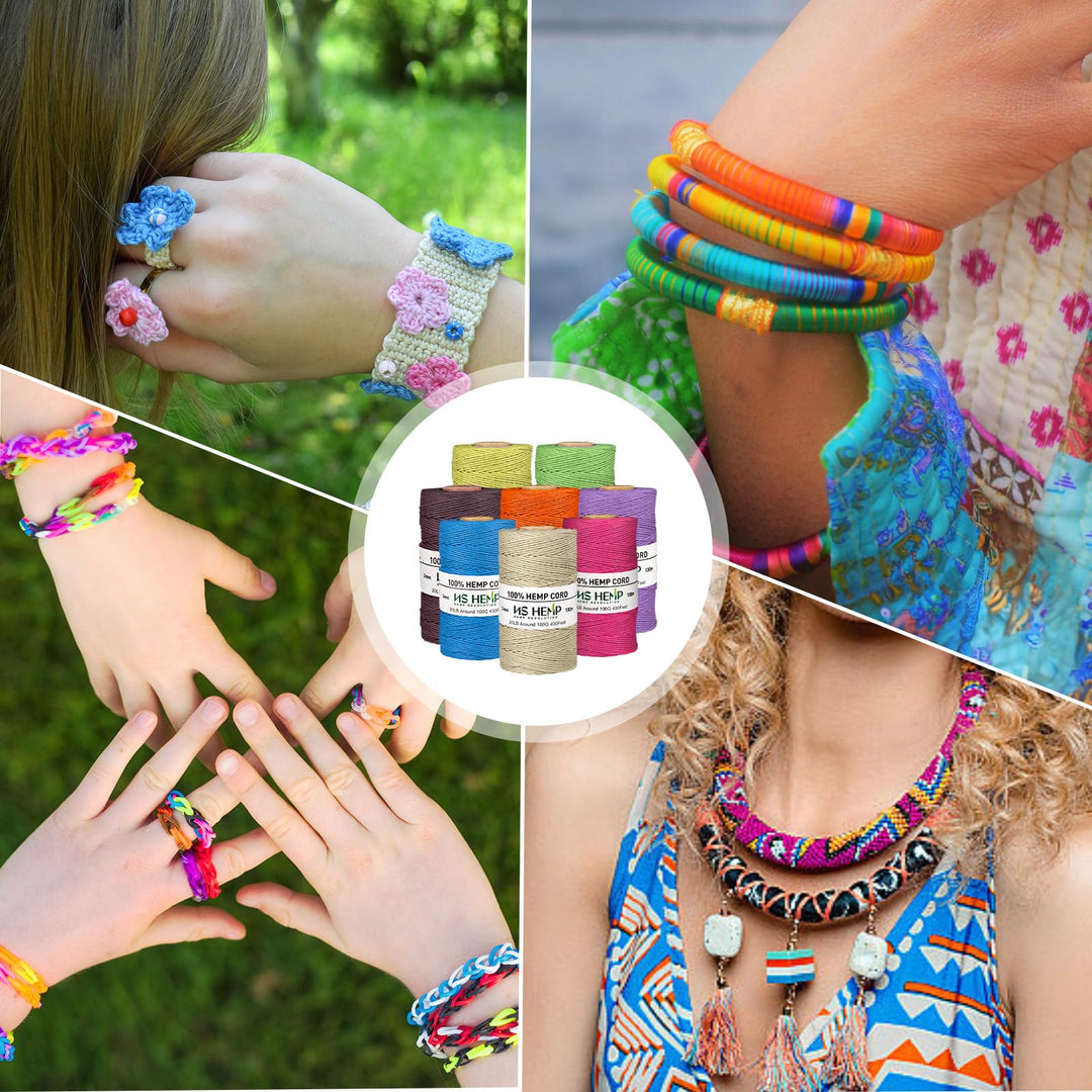 100% Hemp Cord, Jewelry Making, 0.5mm, 120 Meters (400feet) (1 White)