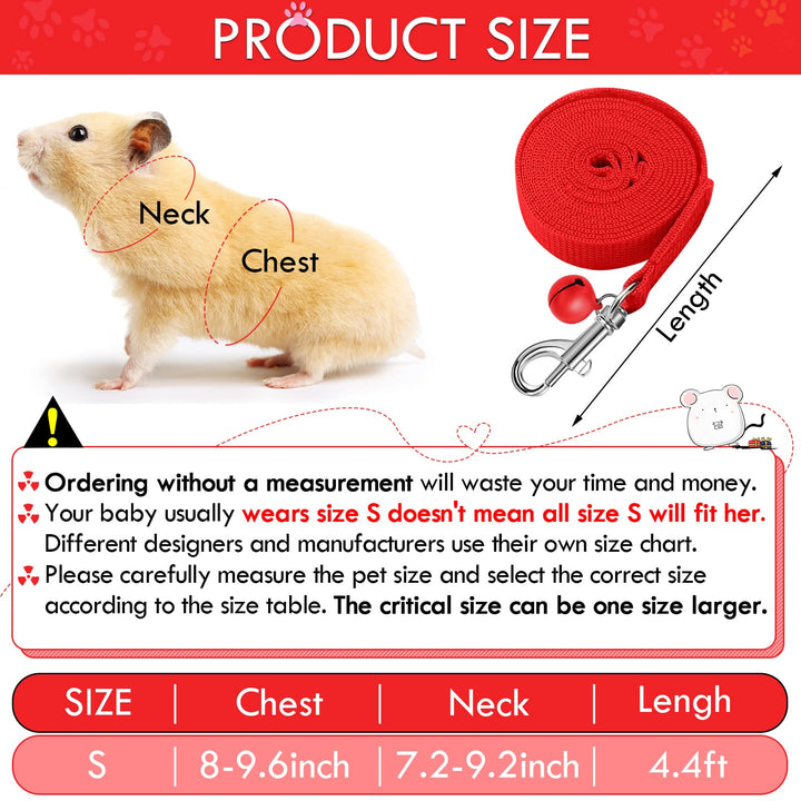 2 Pieces Guinea Pig Clothes Soft Mesh Guinea Pig Harness with Safe Bell, Baby Ferret Harness and Leash Set for Hamster, Baby Ferrets, Rats, Guinea Pig, Chinchilla, Teacup Chihuahua (Grey, Red,S)