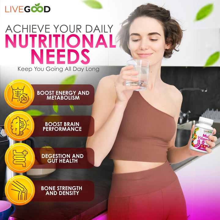 LIVEGOOD™ Women's Bio-Active Complete Multivitamin with Iron, Vitamin A, B12, C, E, Lycopene, Vegan, 60 Capsules