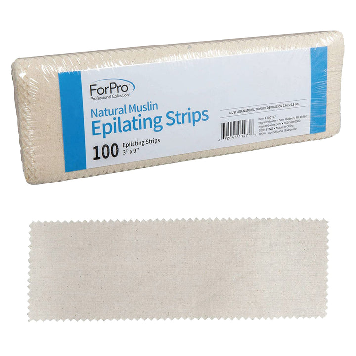 ForPro Natural Muslin Epilating Strips, Tear-Resistant, Pre-Cut Strips for Hair Removal, 3ââ‚¬Â W x 9ââ‚¬Â L , 100-Count