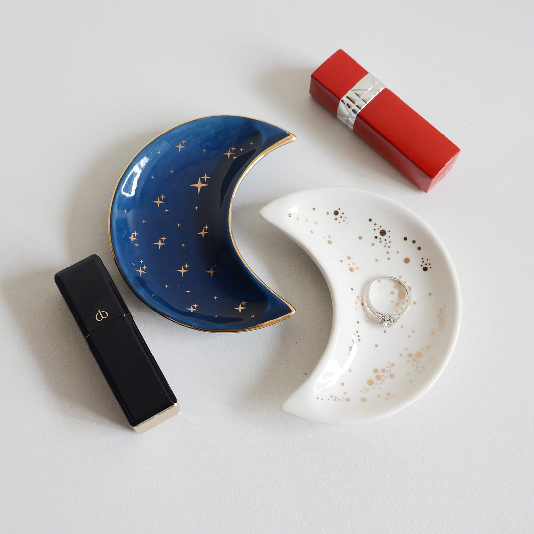 BIHOIB Small Moon Jewelry Dish Tray, Decorative Ceramic