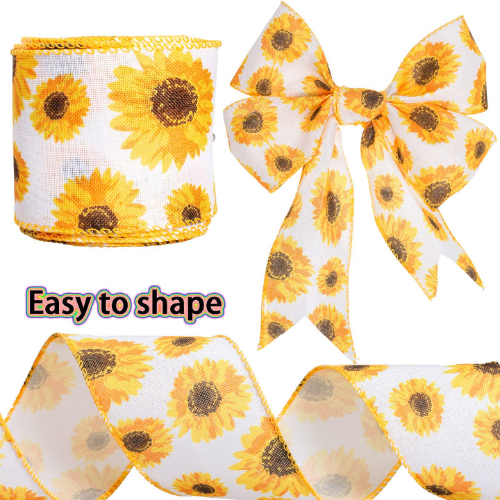 Sunflower Wired Ribbon, Flower Sunflower Ribbon for Spring Summer Autumn Wreath, Wrapping and Home Decoration, 10 Yards by 2.5 Inches (Style 1)