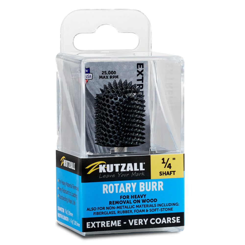 Extreme Ball Nose Rotary Burr 1/4 Shaft, Very Coarse - Woodworking Attachment for Bosch, DeWalt, Milwaukee. Abrasive Tungsten Carbide 3/4(19mm) Dia. X 1-1/8(28.5mm) Length, BNX-34C