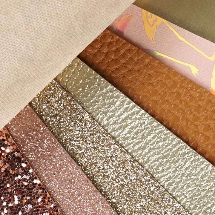 8 Pieces 8x12 Inch Faux Leather Sheets Champagne Gold Fine Chunky Glitter Patent Metallic Litchi Flamingo Pattern Leather Fabric for Bows Earrings Making