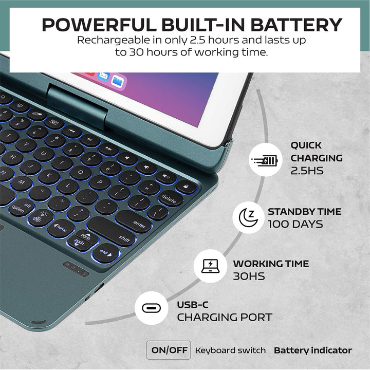 Unitype iPad 7th 8th and 9th Generation Keyboard Case for iPad 10.2 2021 &amp; 2020, iPad Air 10.5 2019, iPad Pro 10.5 2017 Backlit Keys 360° Bluetooth with Touchpad iPad Air 3 Gen - Forest