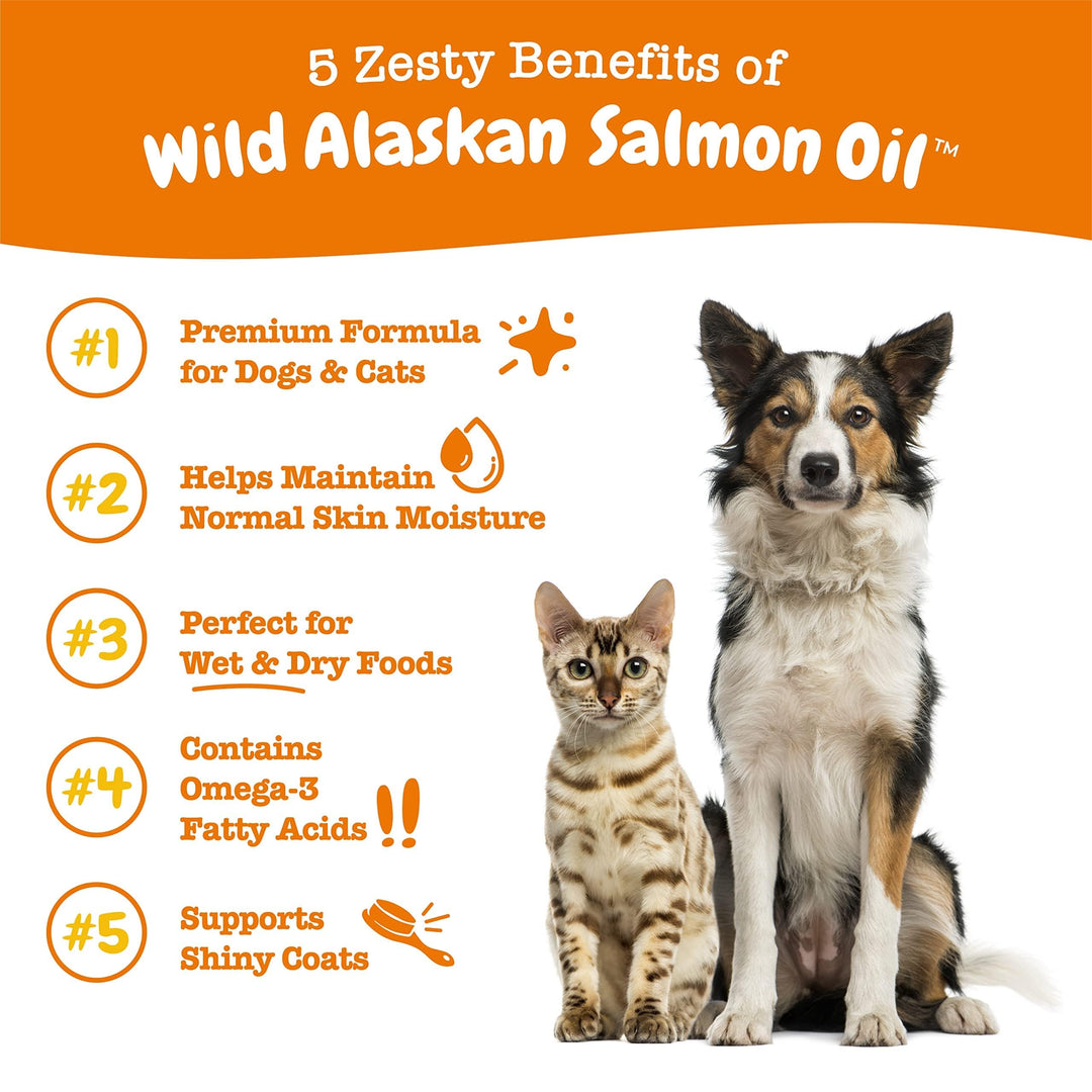 Zesty Paws Wild Alaskan Salmon Oil for Dogs & Cats - Omega 3 Skin & Coat Support - Natural EPA & DHA, Fatty Acids for Joint Function, Immune & Heart Health Liquid Food Supplement, 32 oz
