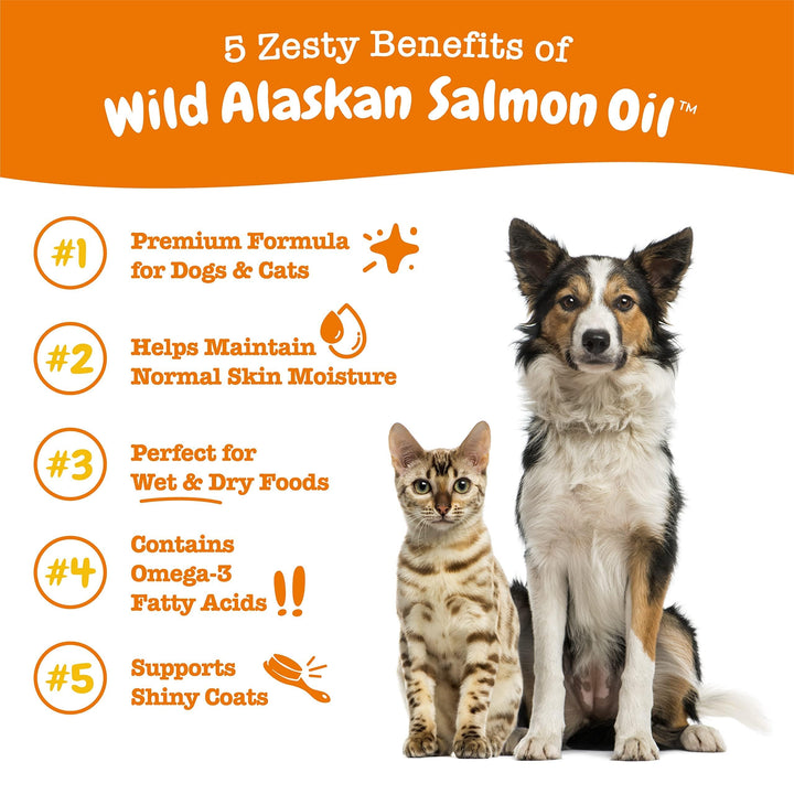 Zesty Paws Wild Alaskan Salmon Oil for Dogs & Cats - Omega 3 Skin & Coat Support - Natural EPA & DHA, Fatty Acids for Joint Function, Immune & Heart Health Liquid Food Supplement, 32 oz