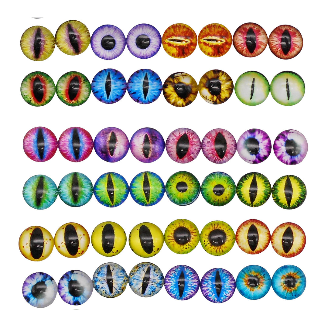 QAZ 40PCS(20Pairs) 15mm Mixed Style Dragon Eyes Doll Eyes Half Round Glass Dome Cabochons for Doll Puppet or DIY Jewelry Making