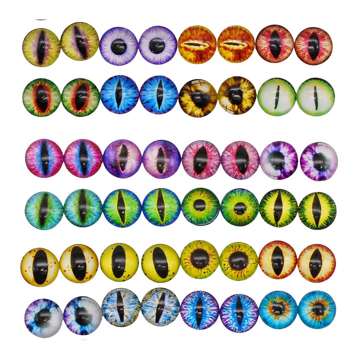 QAZ 40PCS(20Pairs) 15mm Mixed Style Dragon Eyes Doll Eyes Half Round Glass Dome Cabochons for Doll Puppet or DIY Jewelry Making
