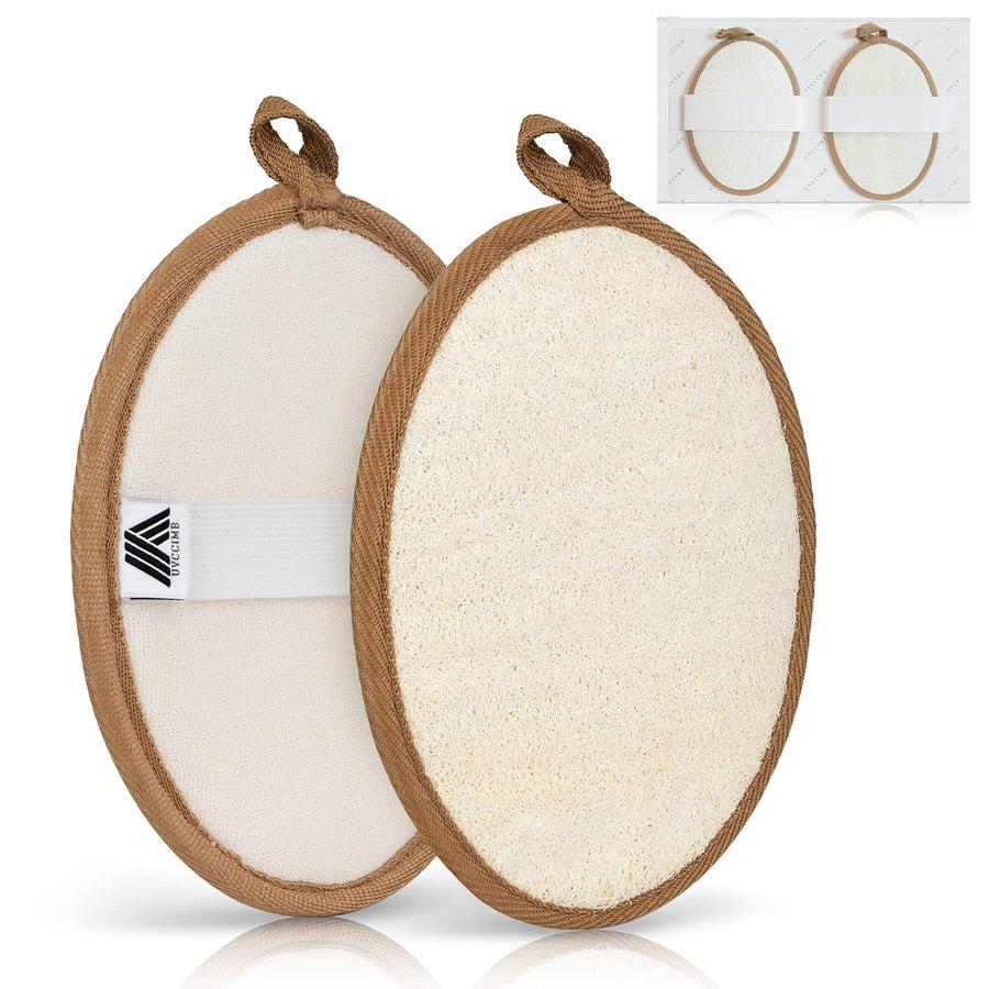 Large 5”x 7” Natural Loofah Sponge Exfoliating Body Scrubber-2 Pack Shower Loofah -Loofah for Women and Men-Made with Biodegradable Shower Loofah Bath Sponge