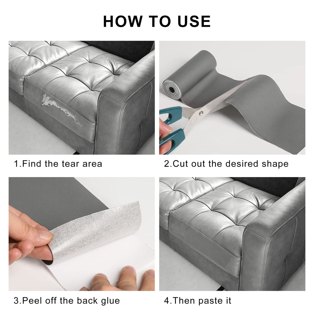 Leather Repair Patch for Furniture, 4 x 63 Self Adhesive Leather Repair Kit Vinyl Repair Tape for Car Seat Sofa Jackets Couches Chair Medium Grey