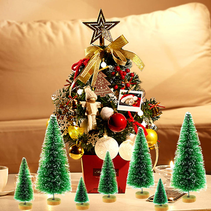 40Pcs Mini Pine Trees with Wooden Base, Green, 4 Sizes, Perfect for DIY Crafts, Christmas Decoration, Winter Ornaments