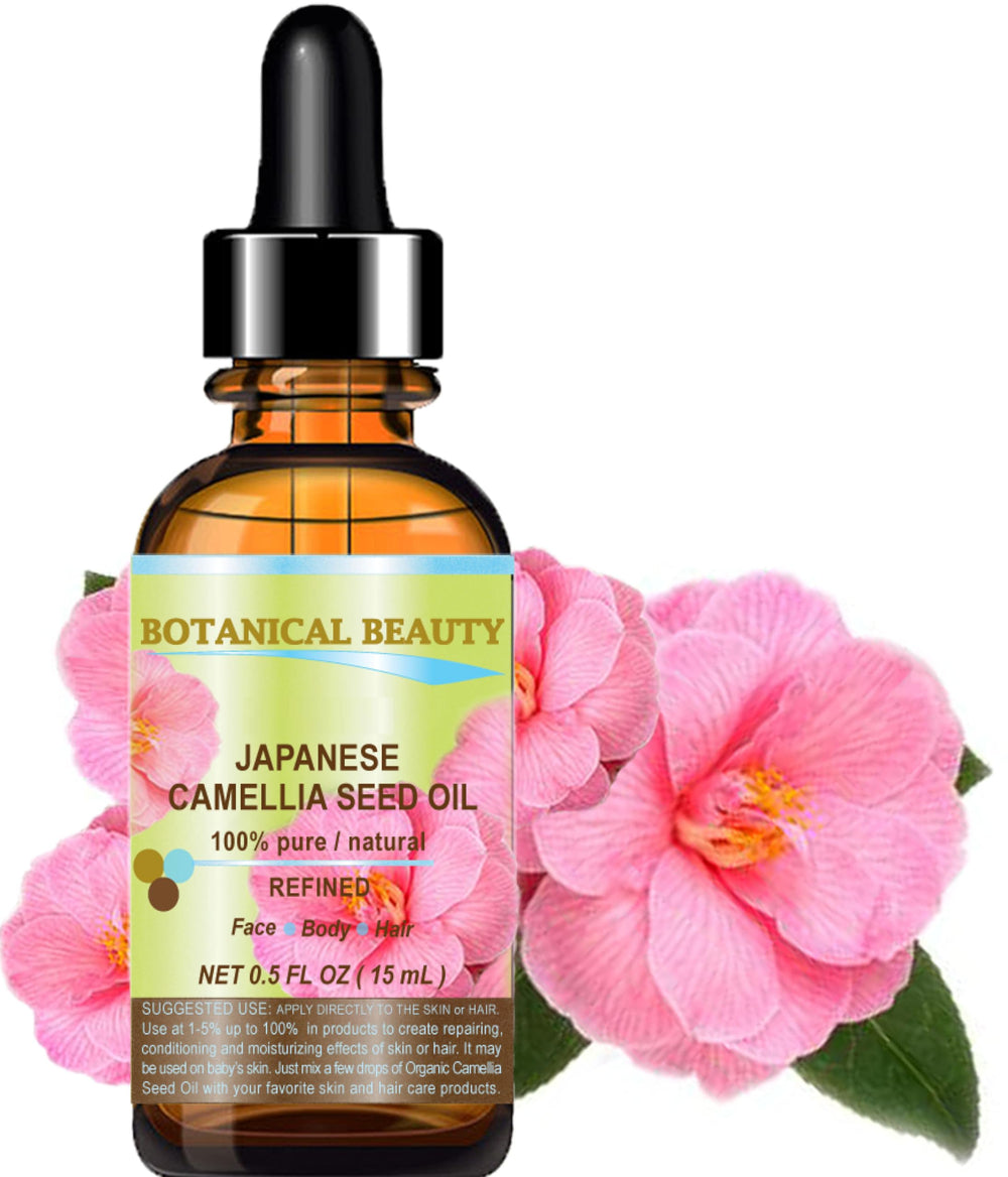 Japanese CAMELLIA Seed Oil 100% Pure Natural Undiluted Refined Cold Pressed Carrier Oil for Face Hair Skin Nails 0.5 Fl. oz 15 ml
