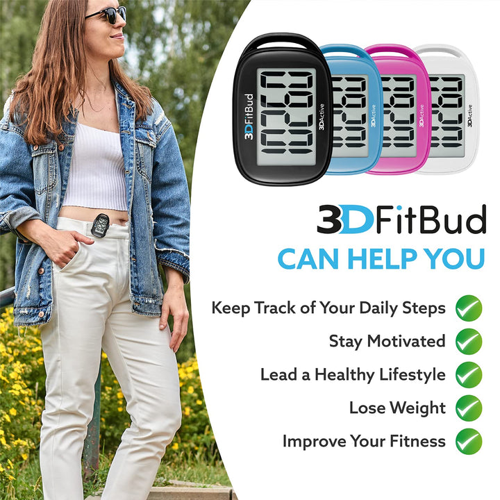 3DFitBud Simple Step Counter Walking 3D Pedometer with Clip and Lanyard, A420S (Black)