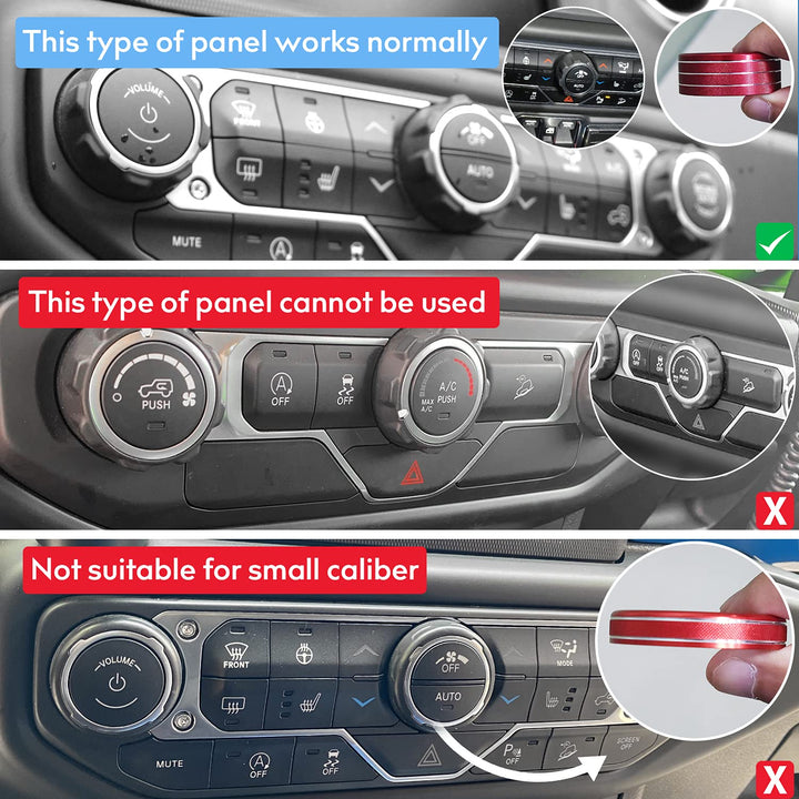 JL JLU Gladiator JT Climate Volume Auto Knobs Ring Air Conditioner Headlight Switch Trim Cover Center Console Knob fit for 2018-2021 Jeep Wrangler JL JLU Gladiator JT Accessories 4pcs (Black)