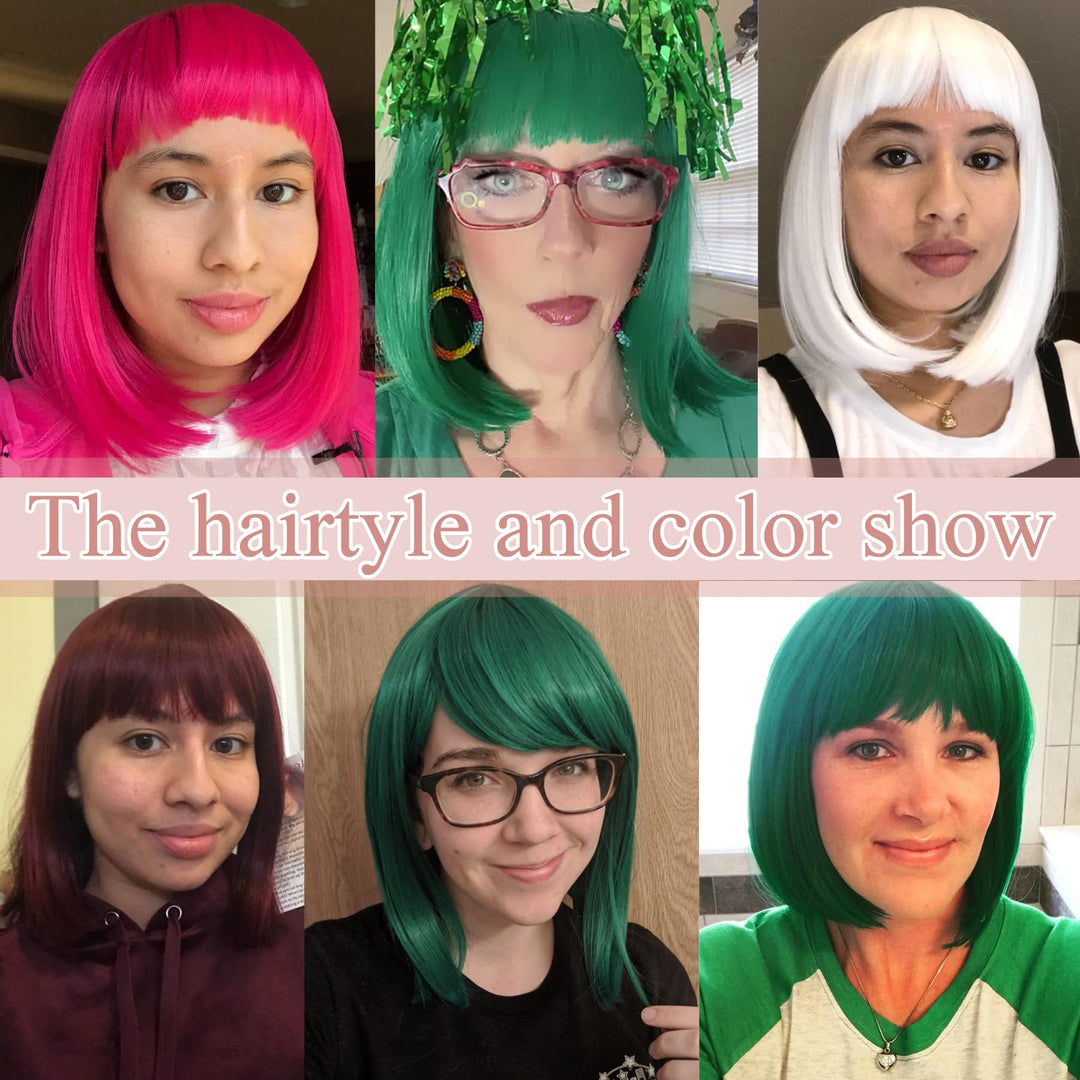 Womens Cosplay Party Kanekalon Synthetic Fiber Short Straight Dark Green Bob Hair Full Wigs