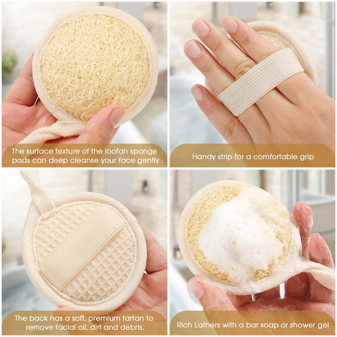 Exfoliating Loofah Sponge Pads Face loofa Brush 6 Pack 3.15 inches Made of 100% Natural Luffa body and Facial Scrub Pad Personal Care Close Skin for Men and Women for Bath Spa and Shower