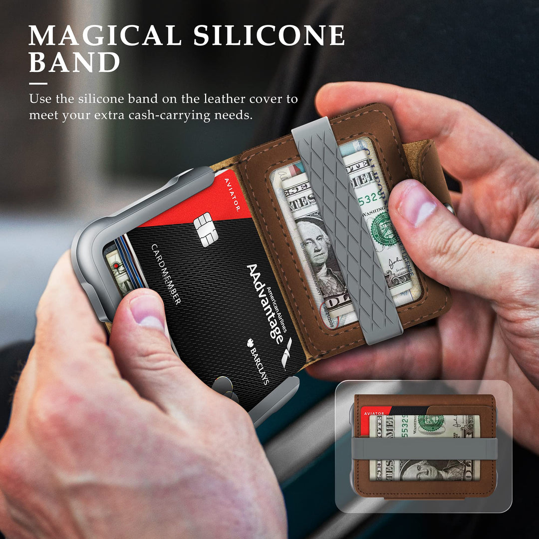 MURADIN Chocolate Front Pocket Wallet for Men Travel Tactical bifold RFID Blocking Aluminum Metal Leather Money Cards Holder Ideal Men&#39;s Gift