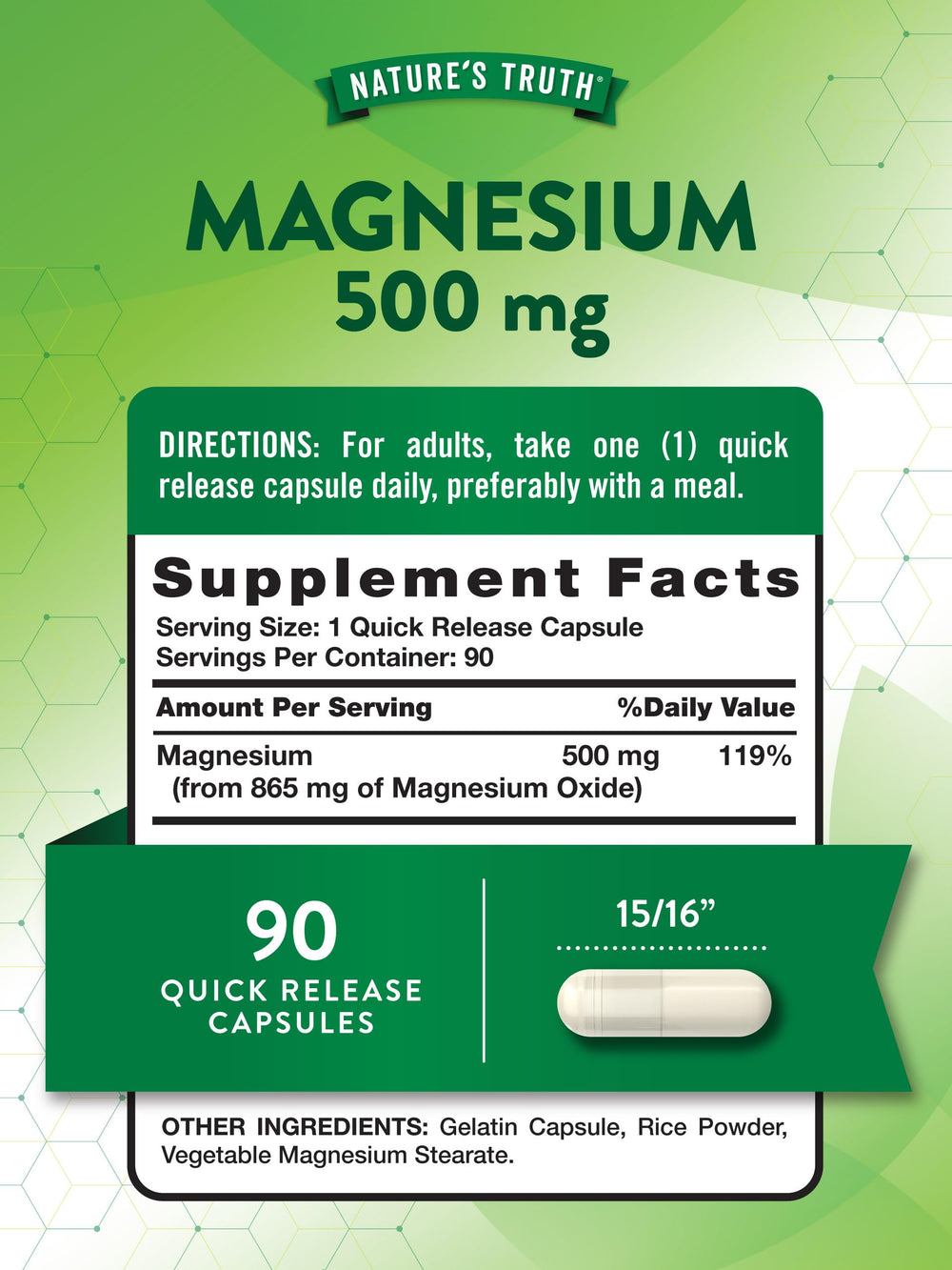 Nature's Truth Magnesium Oxide 500mg Capsules | 90 