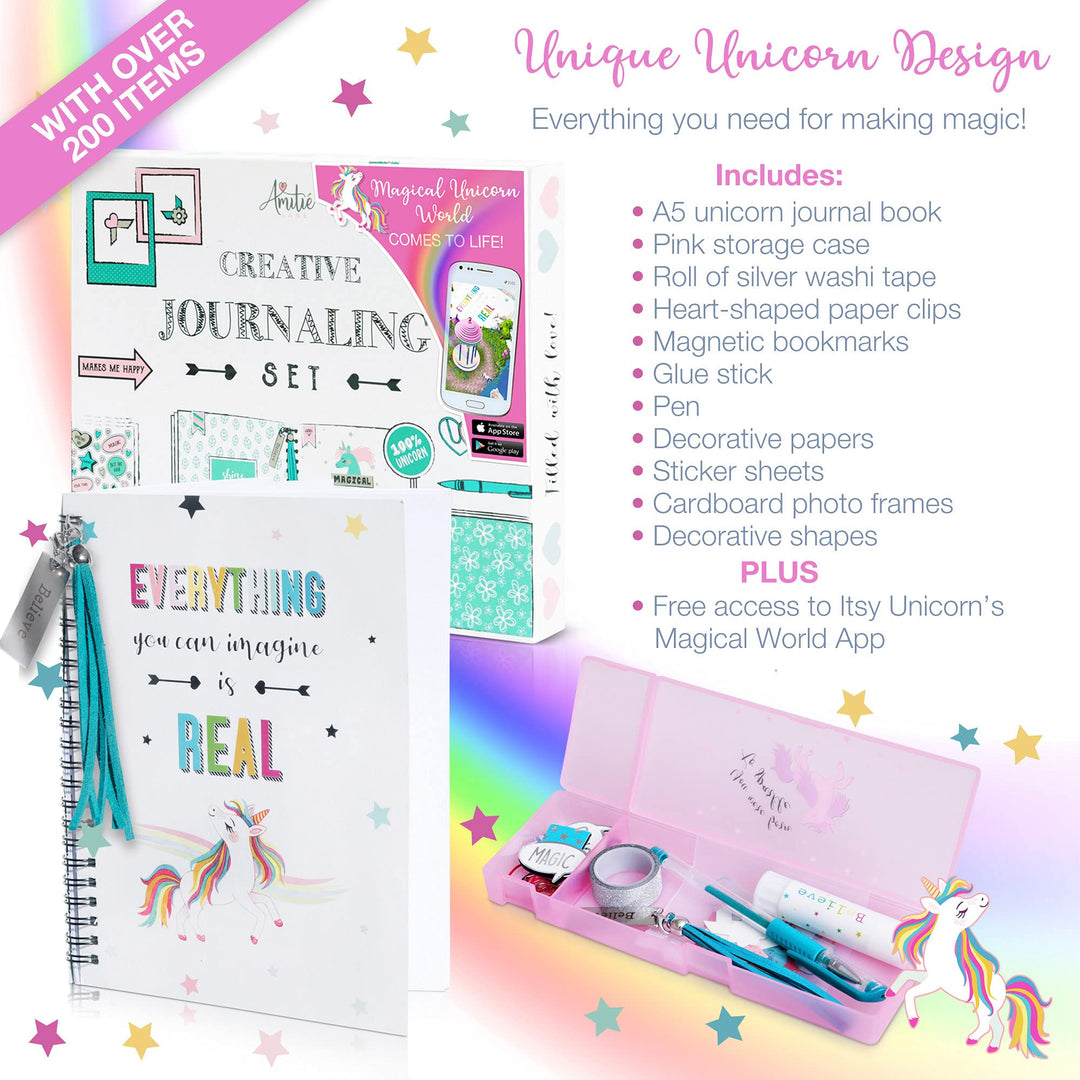 DIY Unicorn Journaling Set/Scrapbook Kit for Girls - Includes Scrapbooking Supplies Plus Augmented Reality Experience (STEM Toys) Use As Kids Planner, Organizer, Diary &amp; Craft Kits