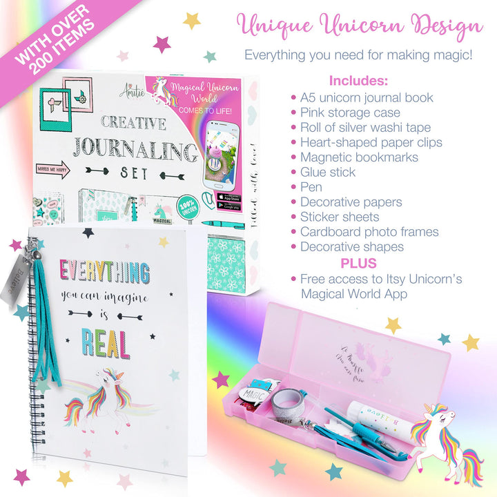 DIY Unicorn Journaling Set/Scrapbook Kit for Girls - Includes Scrapbooking Supplies Plus Augmented Reality Experience (STEM Toys) Use As Kids Planner, Organizer, Diary &amp; Craft Kits