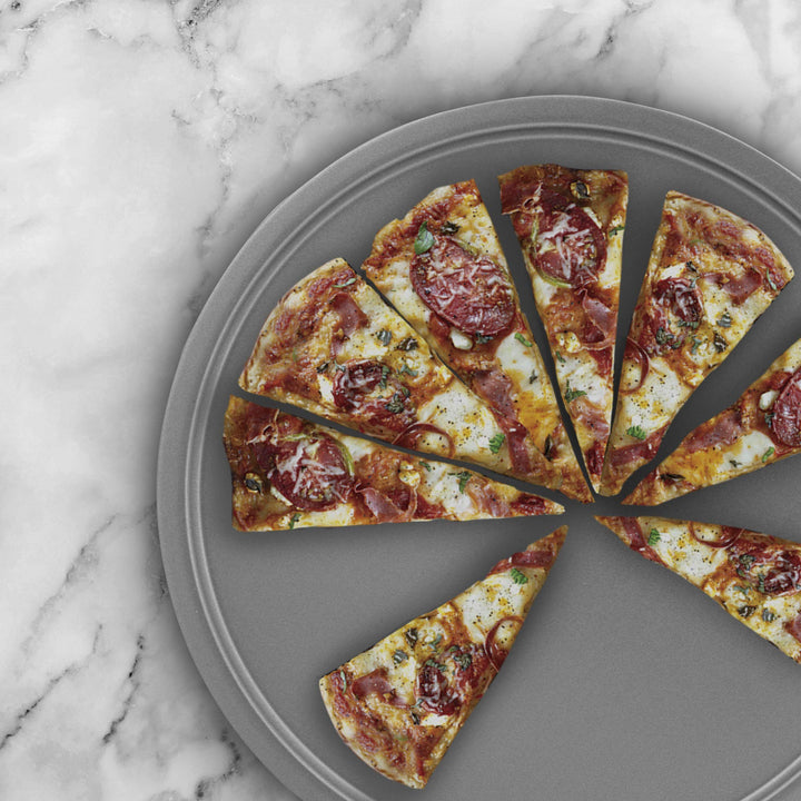 G &amp; S Metal Products Company OvenStuff Nonstick 12” Pizza Pan, 2-Piece Set, Gray