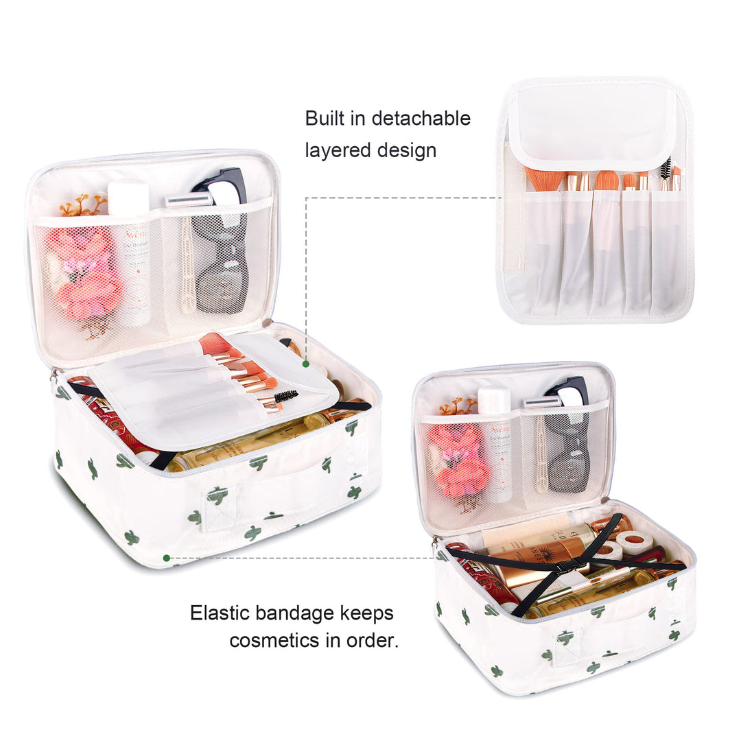 Travel Makeup Cosmetic Case,Portable Brushes Case Toiletry Bag Travel Kit Organizer Cosmetic Bag Cactus A