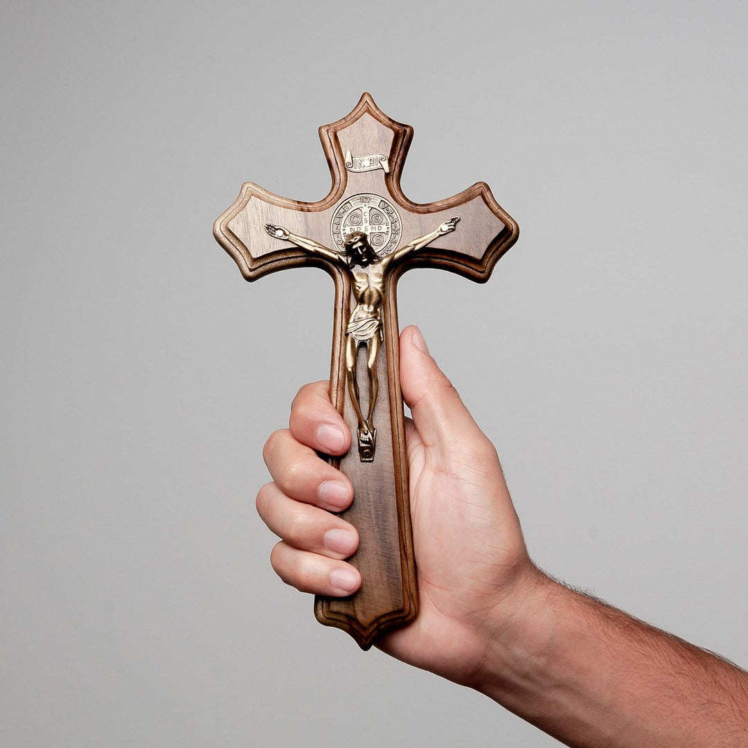 Wall Wood Cross Crucifix (Antique Gold - 10 Inches)