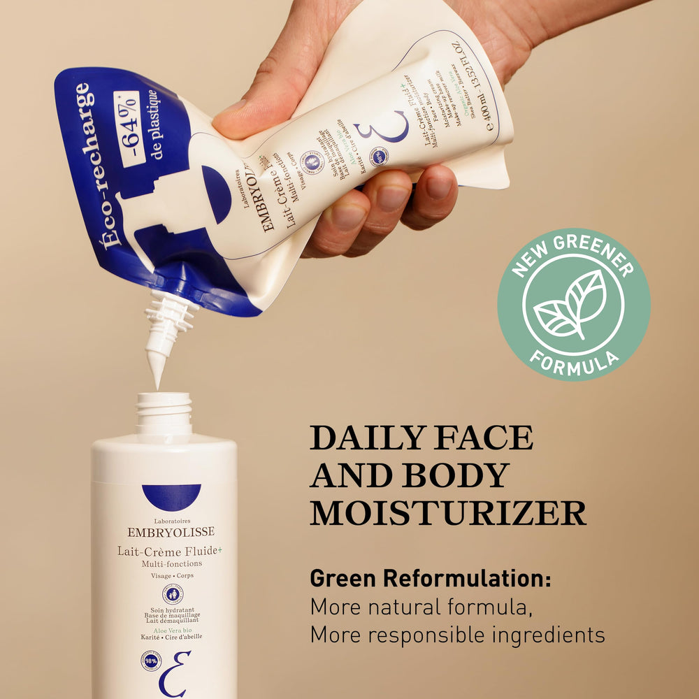 Lait Creme Fluid Face & Body Cream. Lightweight Moisturizer for All Skin Types. Hydrating Lotion with Shea Butter & Aloe Vera, 2.54 Fl Oz