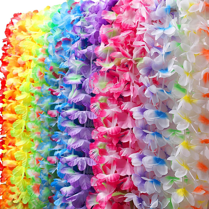 50 Counts Tropical Luau Leis Flower Lei Theme Party Favors Hawaiian Leis Necklace Hawaii Silk Wreaths Holiday Wedding Beach Birthday Decorations Assortment