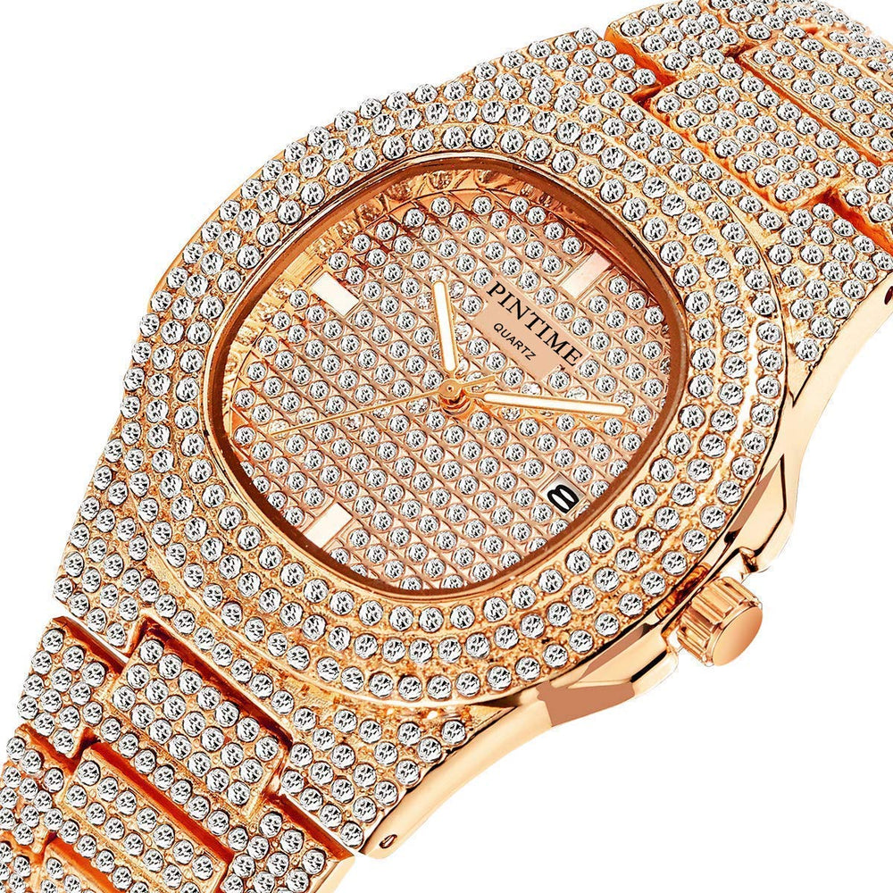 Mens Diamond Watches Luxury Unisex Silver Gold Iced-Out Bling CZ Crystal Fashion Quartz Stainless Steel Women's Wristwatches