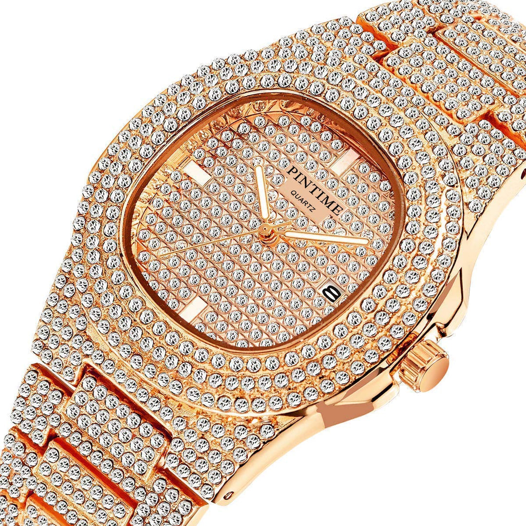 Mens Diamond Watches Luxury Unisex Silver Gold Iced-Out Bling CZ Crystal Fashion Quartz Stainless Steel Women&#39;s Wristwatches