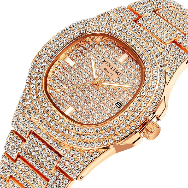 Mens Diamond Watches Luxury Unisex Silver Gold Iced-Out Bling CZ Crystal Fashion Quartz Stainless Steel Women&#39;s Wristwatches
